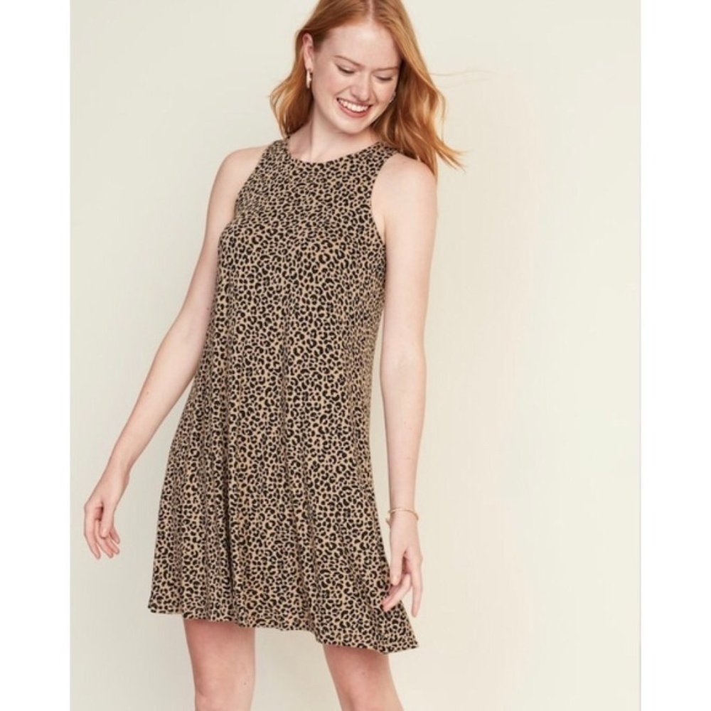 Old Navy Sleeveless Swing Dress Leopard Size L